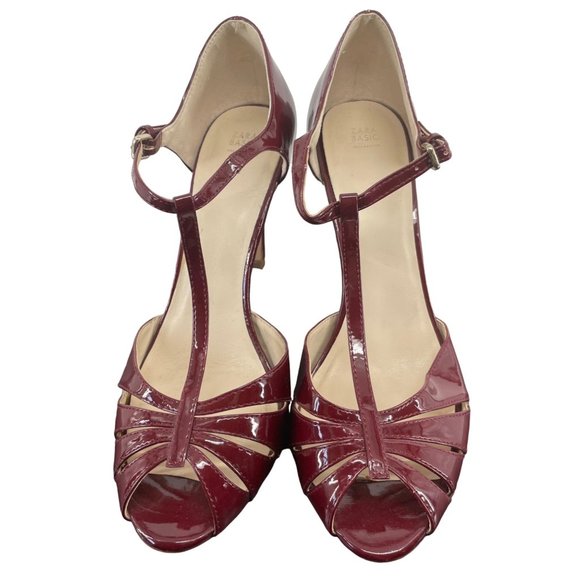 Zara Women's Size 9 Burgundy Patent Leather Open-Toe Sandals - Picture 2 of 4